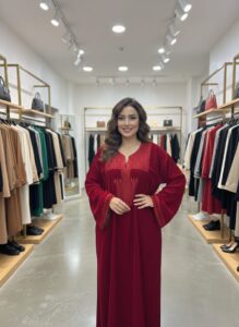 قفطان بلدي فاخر بمبرة تاج مرصع بتطريز تقليدي - احمر